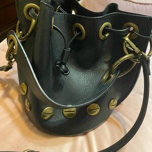 Elegant Black Leather Shoulder Bag with Gold Accents